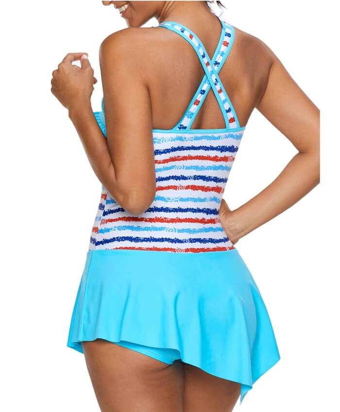 Asymmetric Hem Printed Cross Back One Piece Swimdress